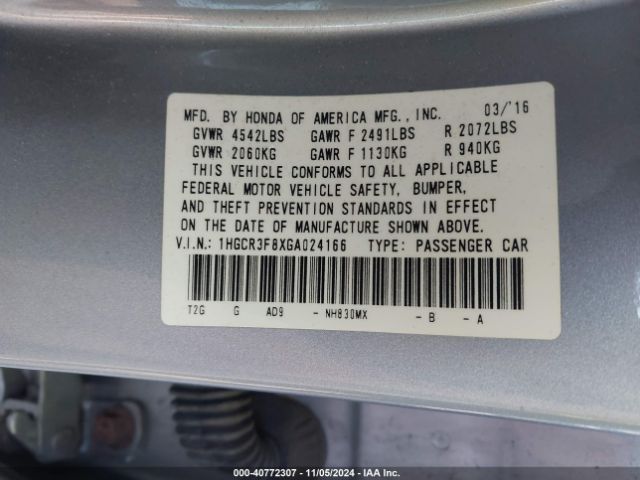 Photo 8 VIN: 1HGCR3F8XGA024166 - HONDA ACCORD 