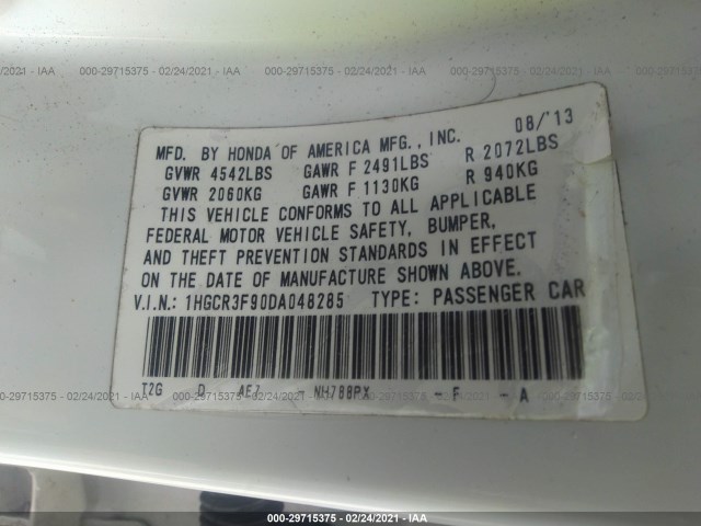 Photo 8 VIN: 1HGCR3F90DA048285 - HONDA ACCORD SDN 