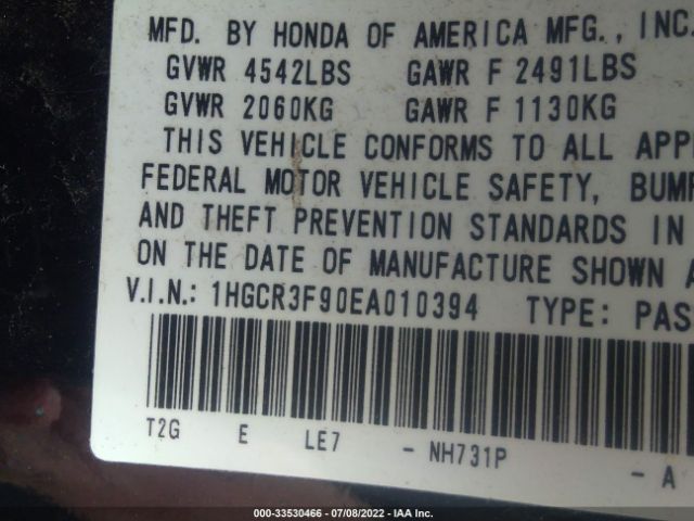 Photo 8 VIN: 1HGCR3F90EA010394 - HONDA ACCORD SEDAN 