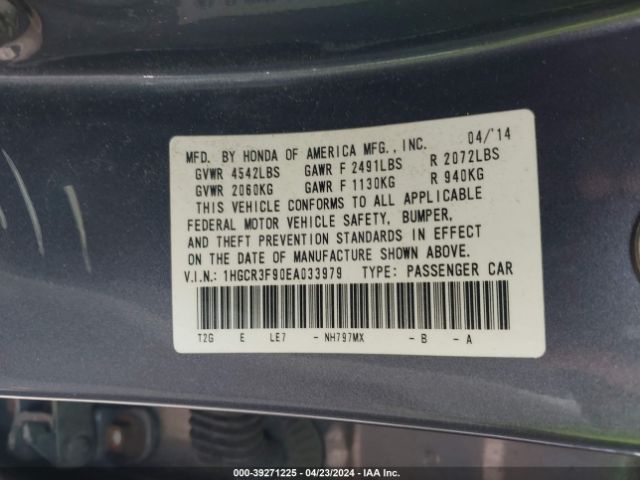 Photo 8 VIN: 1HGCR3F90EA033979 - HONDA ACCORD 