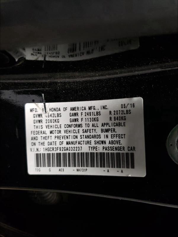 Photo 9 VIN: 1HGCR3F92GA032237 - HONDA ACCORD TOU 