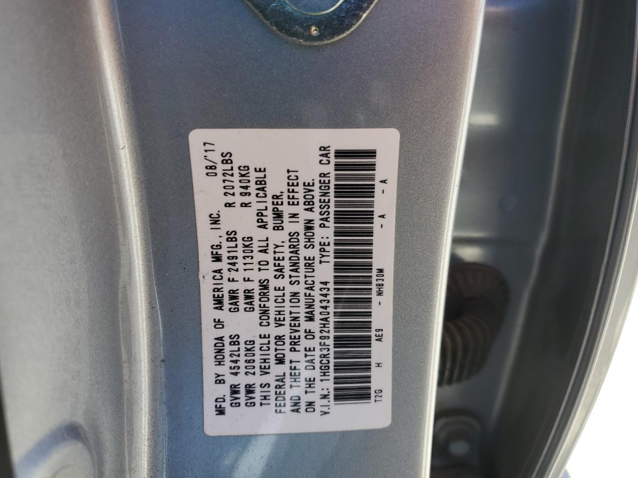 Photo 11 VIN: 1HGCR3F92HA043434 - HONDA ACCORD 