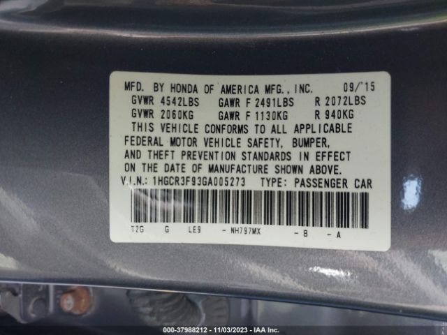 Photo 8 VIN: 1HGCR3F93GA005273 - HONDA ACCORD 