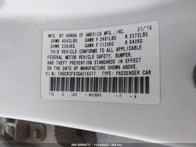 Photo 8 VIN: 1HGCR3F93GA016077 - HONDA ACCORD 