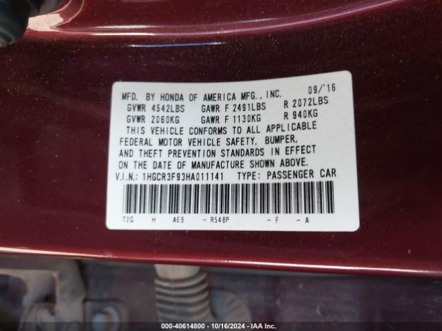 Photo 8 VIN: 1HGCR3F93HA011141 - HONDA ACCORD 