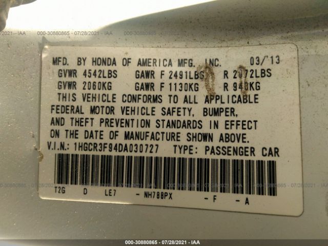 Photo 8 VIN: 1HGCR3F94DA030727 - HONDA ACCORD SDN 