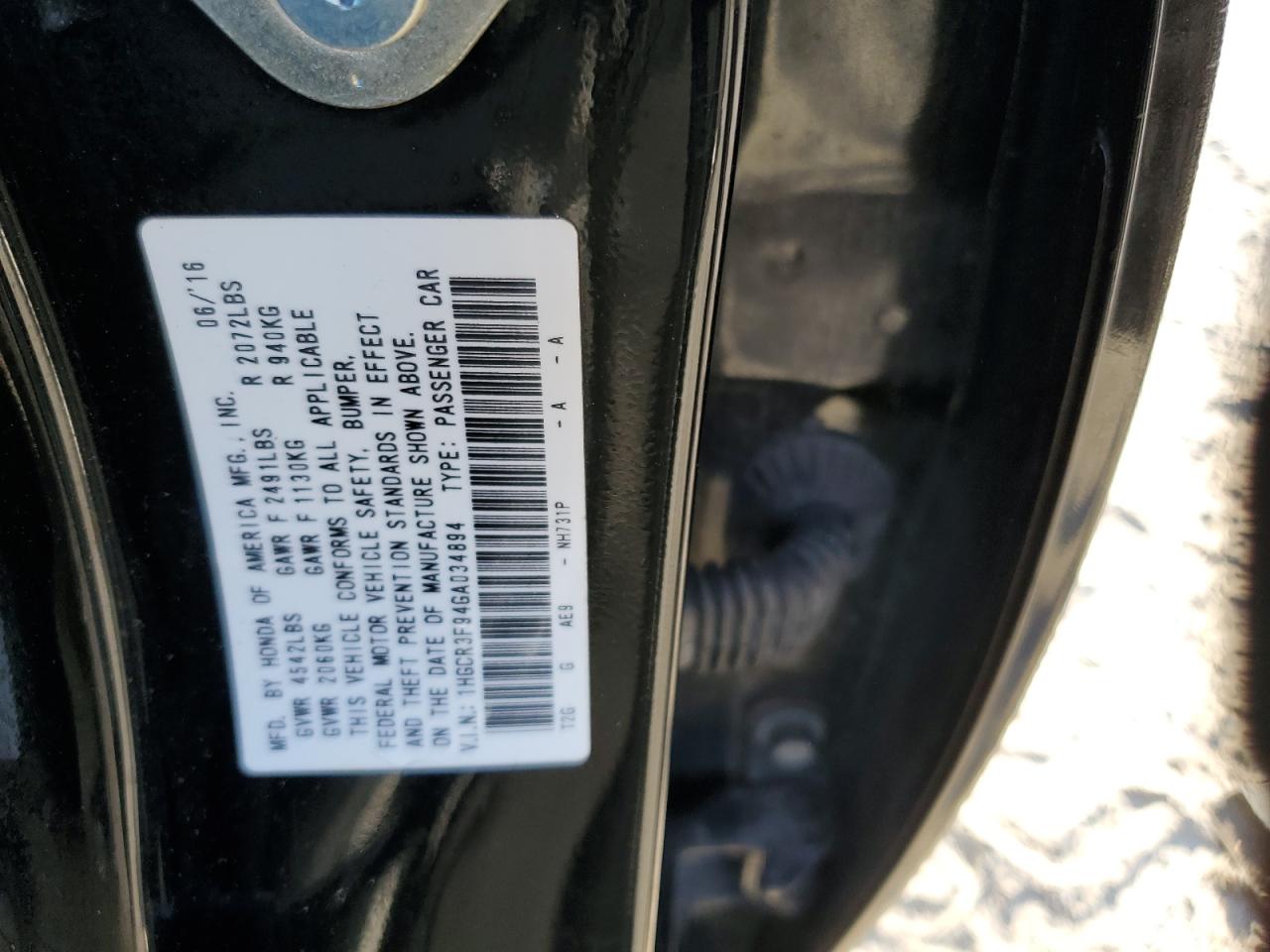 Photo 11 VIN: 1HGCR3F94GA034894 - HONDA ACCORD 