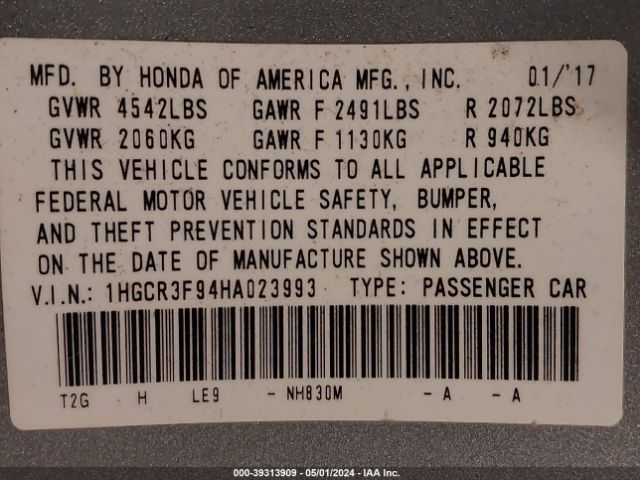 Photo 8 VIN: 1HGCR3F94HA023993 - HONDA ACCORD 