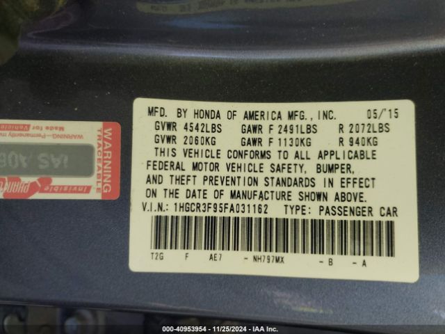 Photo 8 VIN: 1HGCR3F95FA031162 - HONDA ACCORD 