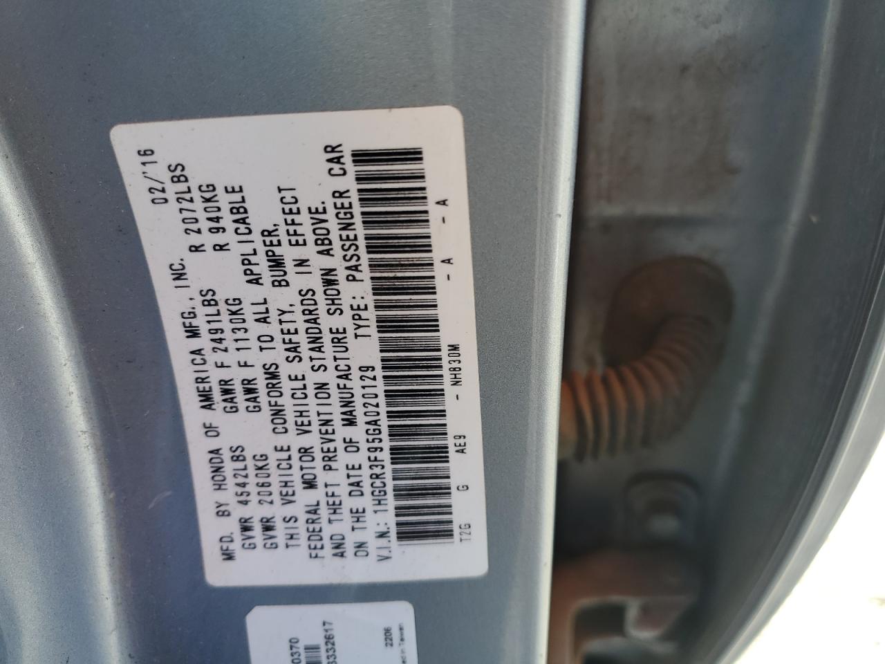 Photo 11 VIN: 1HGCR3F95GA020129 - HONDA ACCORD 