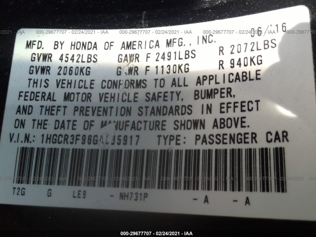 Photo 8 VIN: 1HGCR3F96GA035917 - HONDA ACCORD SEDAN 