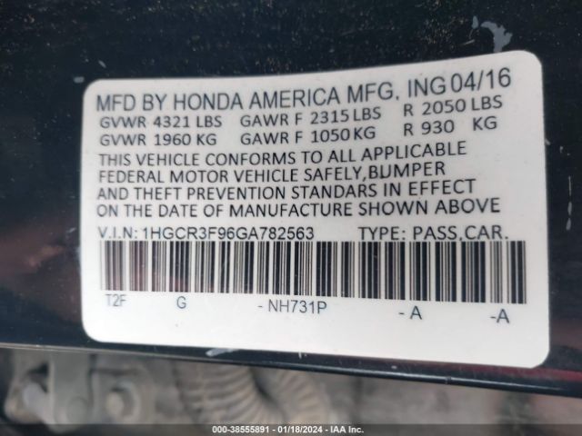 Photo 8 VIN: 1HGCR3F96GA782563 - HONDA ACCORD 