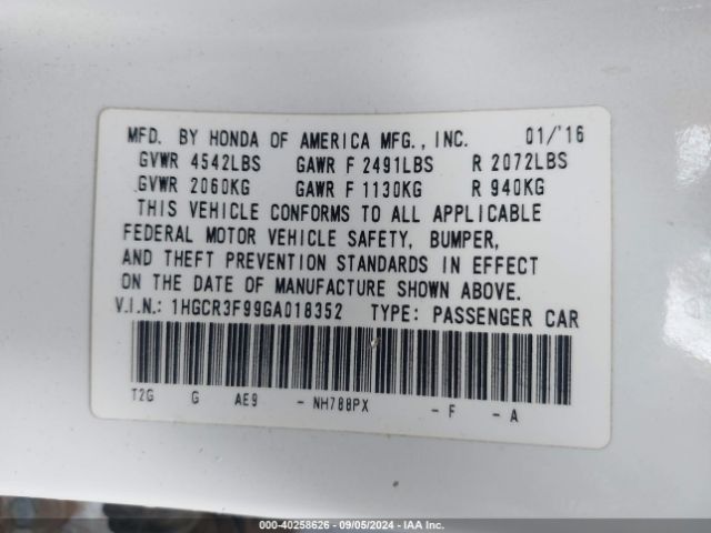 Photo 8 VIN: 1HGCR3F99GA018352 - HONDA ACCORD 