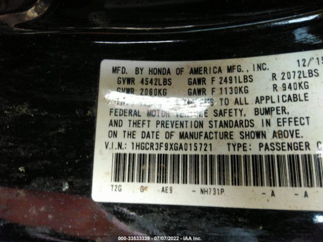 Photo 8 VIN: 1HGCR3F9XGA015721 - HONDA ACCORD SEDAN 