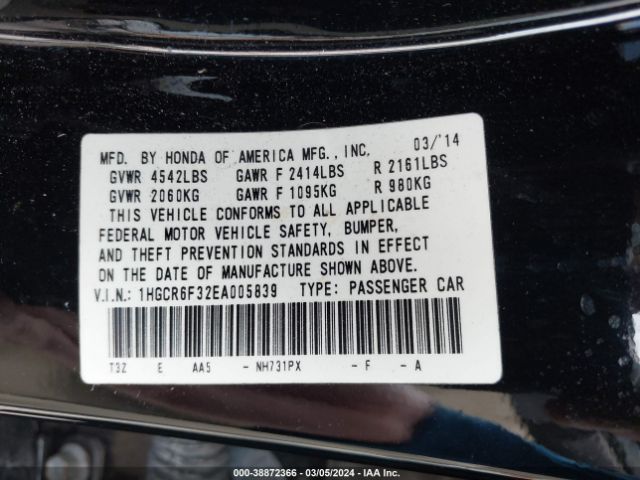 Photo 8 VIN: 1HGCR6F32EA005839 - HONDA ACCORD HYBRID 