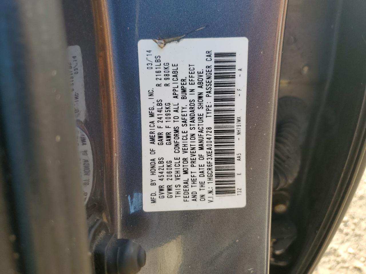 Photo 12 VIN: 1HGCR6F3XEA004728 - HONDA ACCORD 