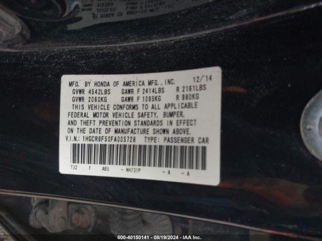 Photo 8 VIN: 1HGCR6F50FA005728 - HONDA ACCORD 