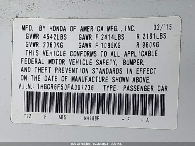 Photo 8 VIN: 1HGCR6F50FA007236 - HONDA ACCORD HYBRID 