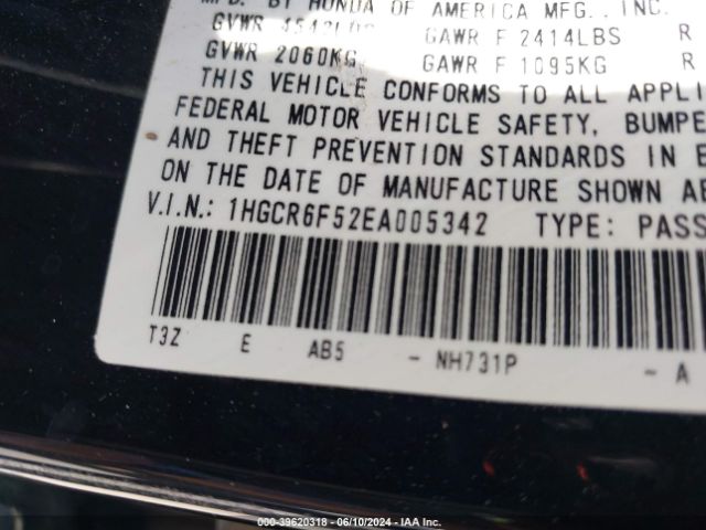 Photo 8 VIN: 1HGCR6F52EA005342 - HONDA ACCORD 