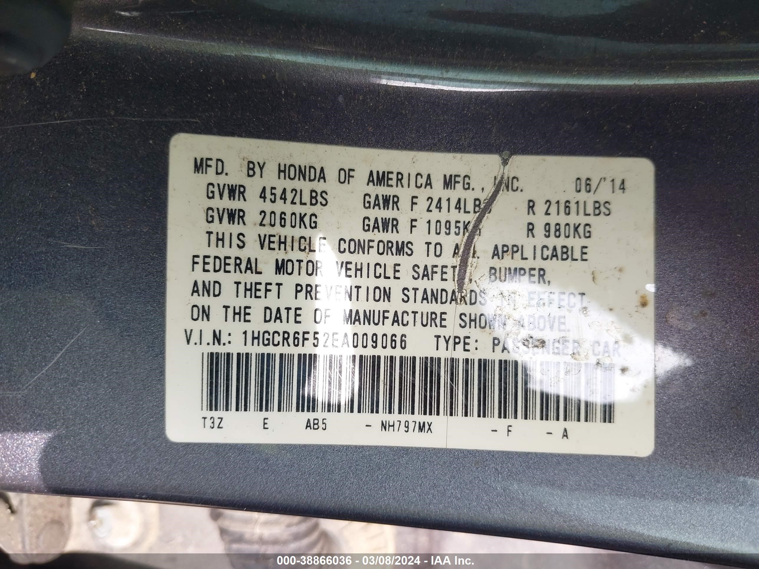 Photo 8 VIN: 1HGCR6F52EA009066 - HONDA ACCORD 