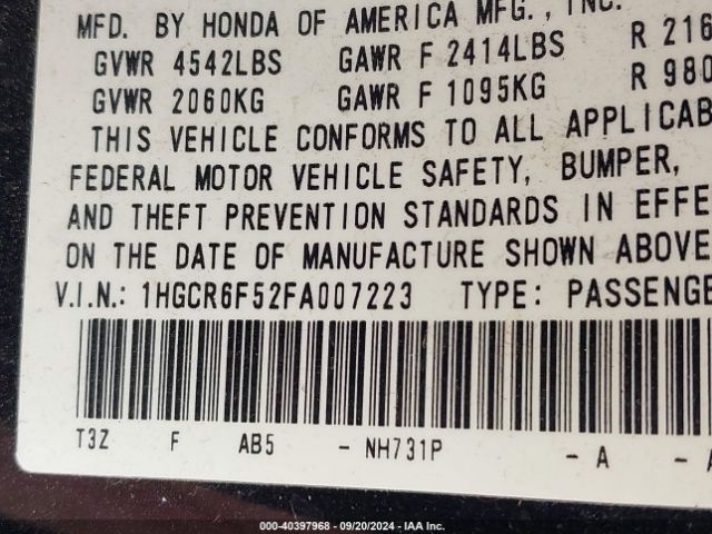 Photo 8 VIN: 1HGCR6F52FA007223 - HONDA ACCORD 