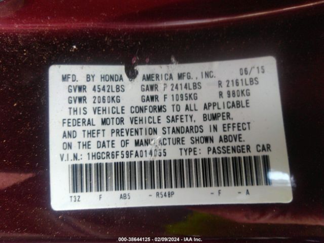 Photo 8 VIN: 1HGCR6F59FA014055 - HONDA ACCORD HYBRID 