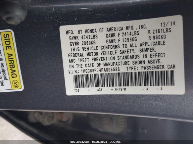 Photo 8 VIN: 1HGCR6F74FA005586 - HONDA ACCORD 