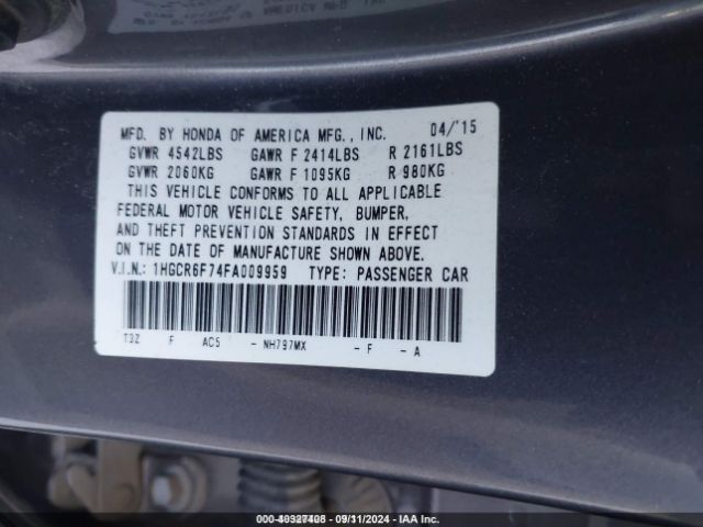 Photo 8 VIN: 1HGCR6F74FA009959 - HONDA ACCORD 