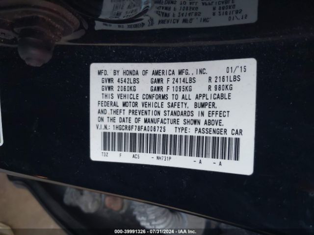 Photo 8 VIN: 1HGCR6F78FA006725 - HONDA ACCORD 