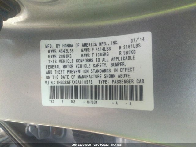 Photo 8 VIN: 1HGCR6F7XEA010578 - HONDA ACCORD HYBRID 