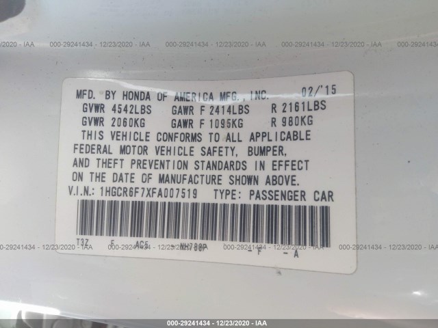 Photo 8 VIN: 1HGCR6F7XFA007519 - HONDA ACCORD 