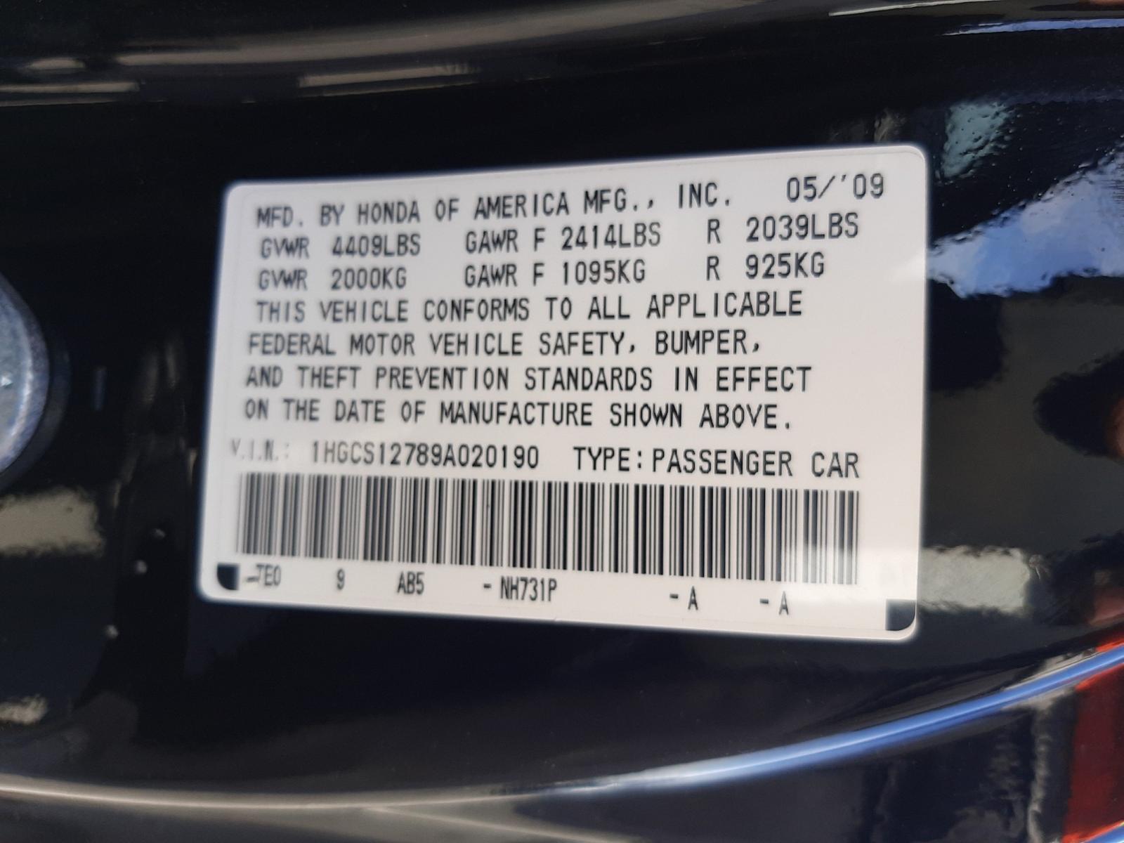 Photo 9 VIN: 1HGCS12789A020190 - HONDA ACCORD EX 