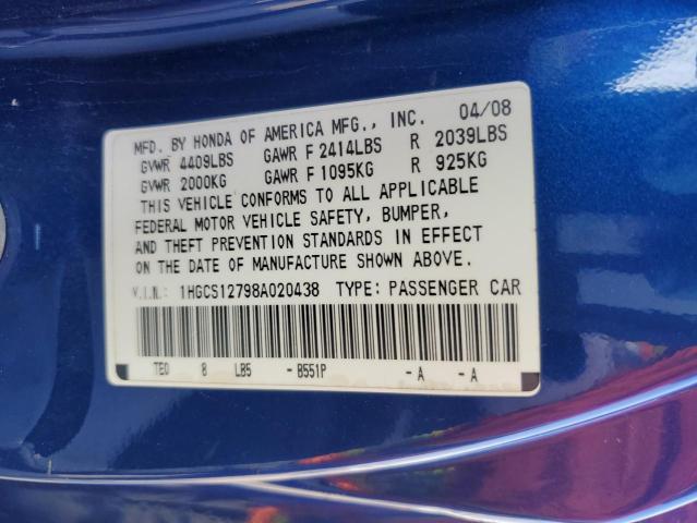 Photo 11 VIN: 1HGCS12798A020438 - HONDA ACCORD EX 