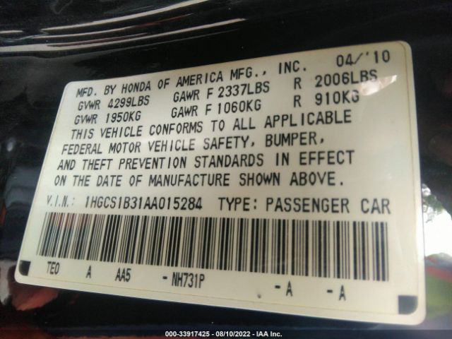 Photo 8 VIN: 1HGCS1B31AA015284 - HONDA ACCORD CPE 