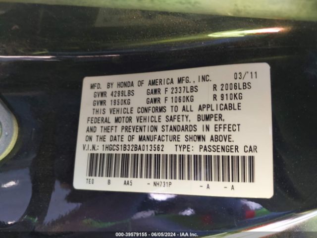 Photo 8 VIN: 1HGCS1B32BA013562 - HONDA ACCORD 