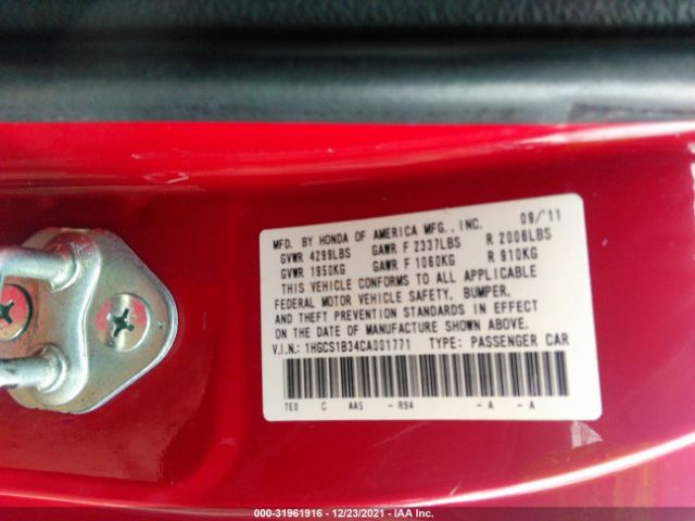 Photo 8 VIN: 1HGCS1B34CA001771 - HONDA ACCORD CPE 