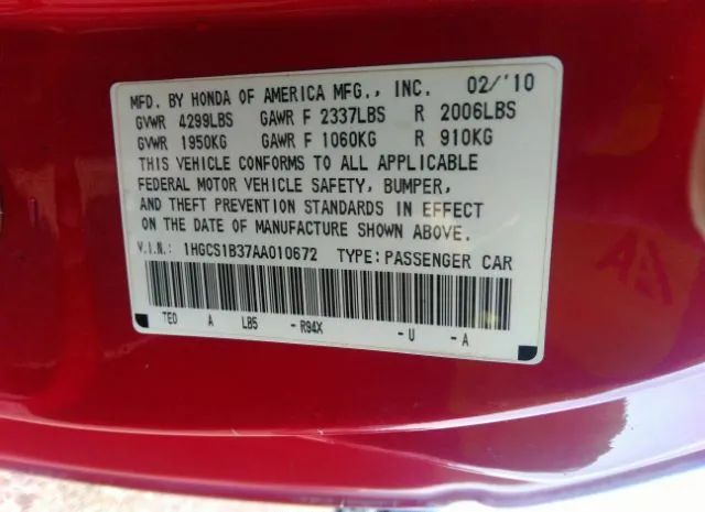 Photo 8 VIN: 1HGCS1B37AA010672 - HONDA ACCORD CPE 