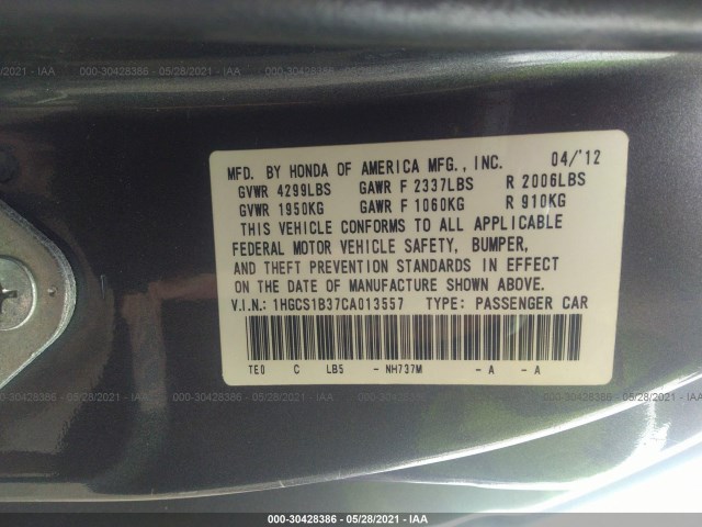 Photo 8 VIN: 1HGCS1B37CA013557 - HONDA ACCORD CPE 