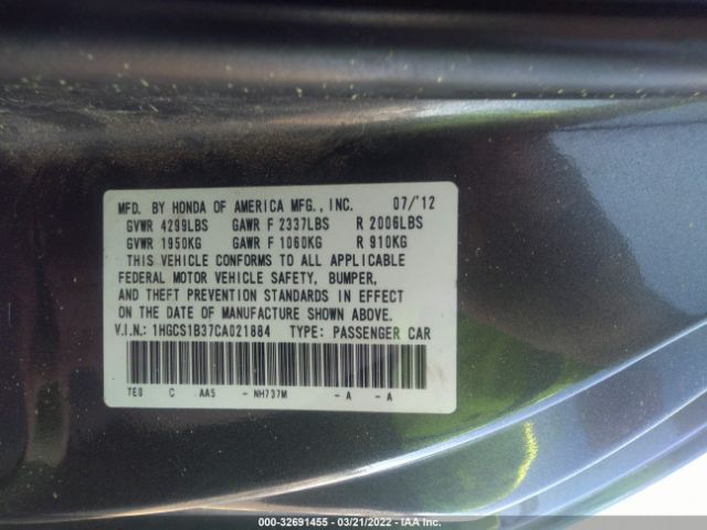 Photo 8 VIN: 1HGCS1B37CA021884 - HONDA ACCORD CPE 