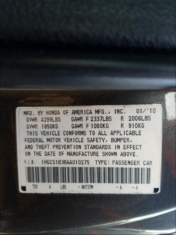 Photo 9 VIN: 1HGCS1B38AA010275 - HONDA ACCORD 