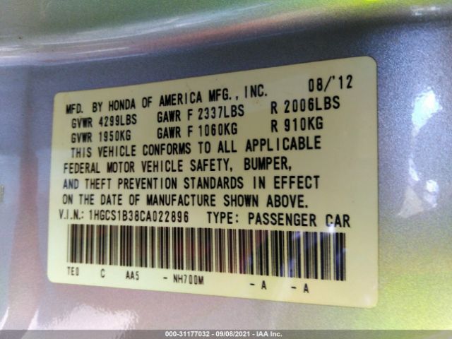 Photo 8 VIN: 1HGCS1B38CA022896 - HONDA ACCORD CPE 