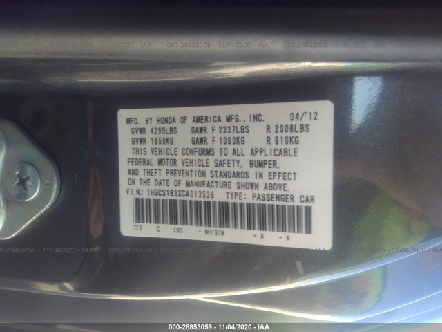 Photo 8 VIN: 1HGCS1B3XCA013536 - HONDA ACCORD CPE 