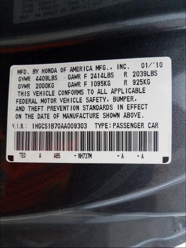 Photo 9 VIN: 1HGCS1B70AA009303 - HONDA ACCORD EX 