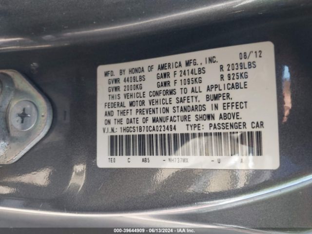 Photo 8 VIN: 1HGCS1B70CA023494 - HONDA ACCORD 