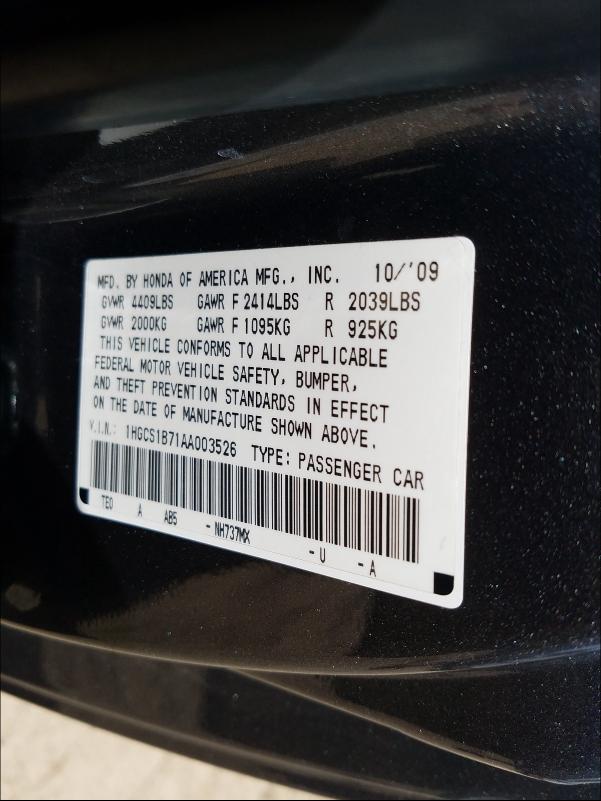 Photo 9 VIN: 1HGCS1B71AA003526 - HONDA ACCORD EX 