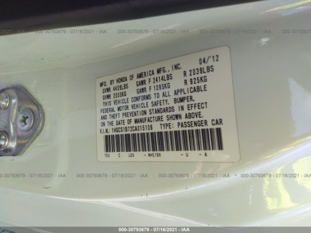 Photo 8 VIN: 1HGCS1B72CA015106 - HONDA ACCORD CPE 