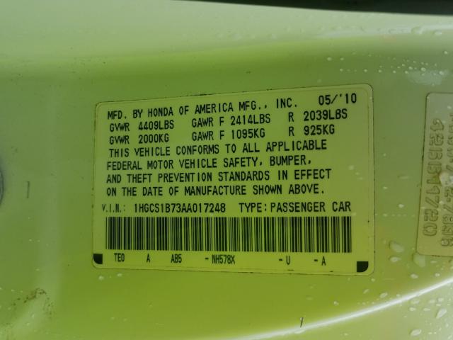 Photo 9 VIN: 1HGCS1B73AA017248 - HONDA ACCORD EX 