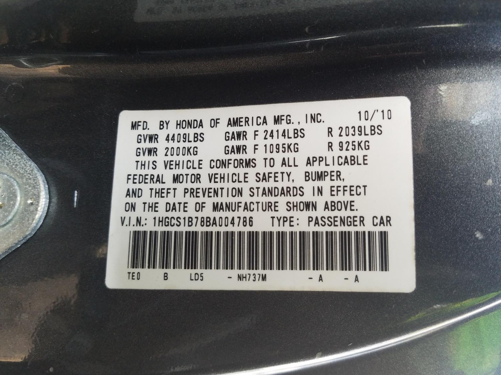 Photo 9 VIN: 1HGCS1B78BA004786 - HONDA ACCORD EX 