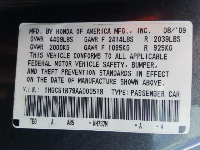 Photo 9 VIN: 1HGCS1B79AA000518 - HONDA ACCORD EX 