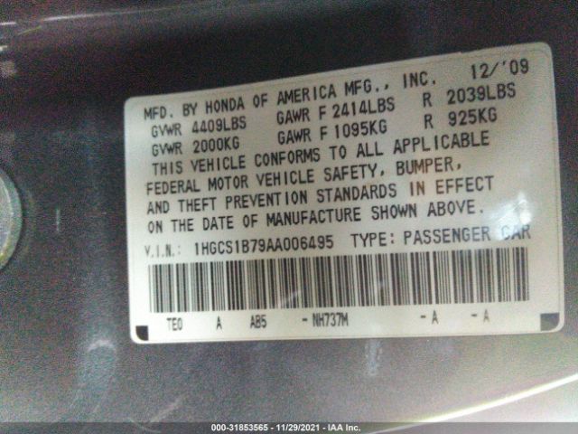 Photo 8 VIN: 1HGCS1B79AA006495 - HONDA ACCORD CPE 